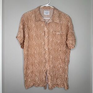 Allfenix Button Up‎ Shirt Men's S Zebra Print Orange Rayon Casual Summer